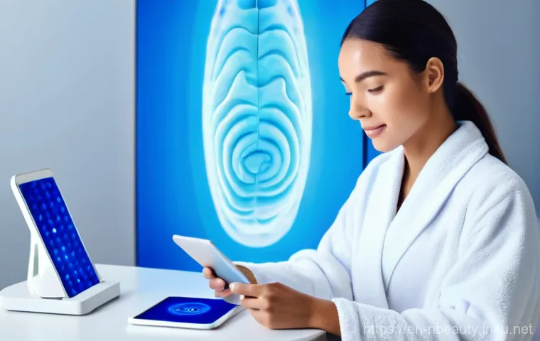 천연화장품 맞춤형 컨설팅 서비스 - **Prompt:** A young adult, with clear and healthy skin, wearing a simple, modest white spa robe. The...