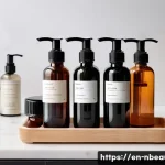 천연화장품 사용 기한 - A cozy, softly lit bathroom shelf featuring an organized collection of natural skincare products in ...