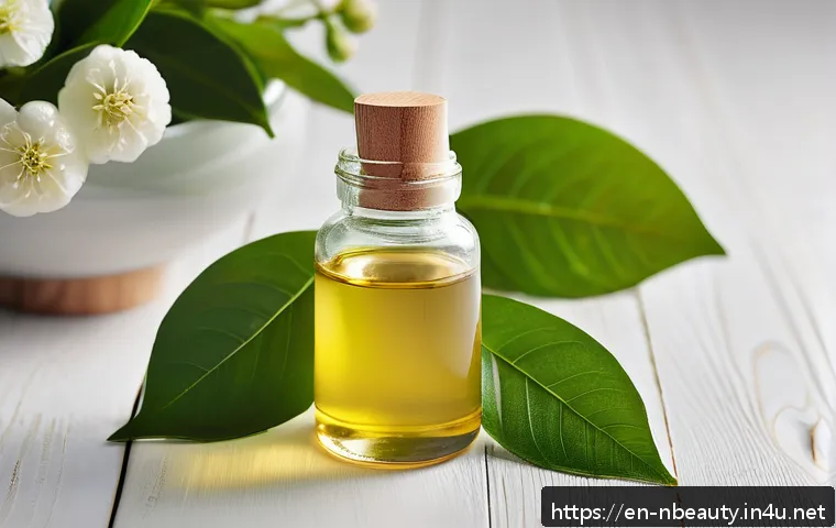 천연화장품 원료 종류 - A bright, fresh skincare flat lay featuring natural antioxidant ingredients: a clear glass bottle of...