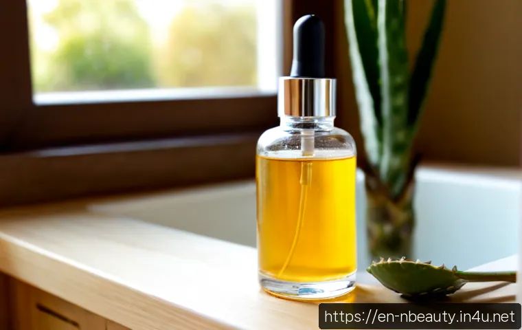 천연화장품 보습 세럼 추천 - Photorealistic close-up of an elegant clear glass dropper bottle filled with pale golden natural moi...